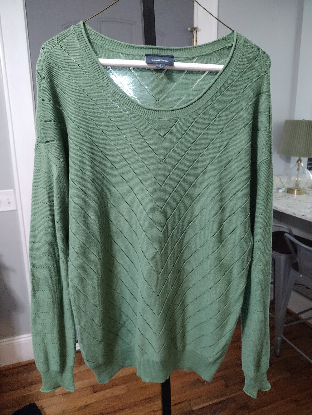Modcloth Sage Green Chevron Knit Scoop Neck Sweater